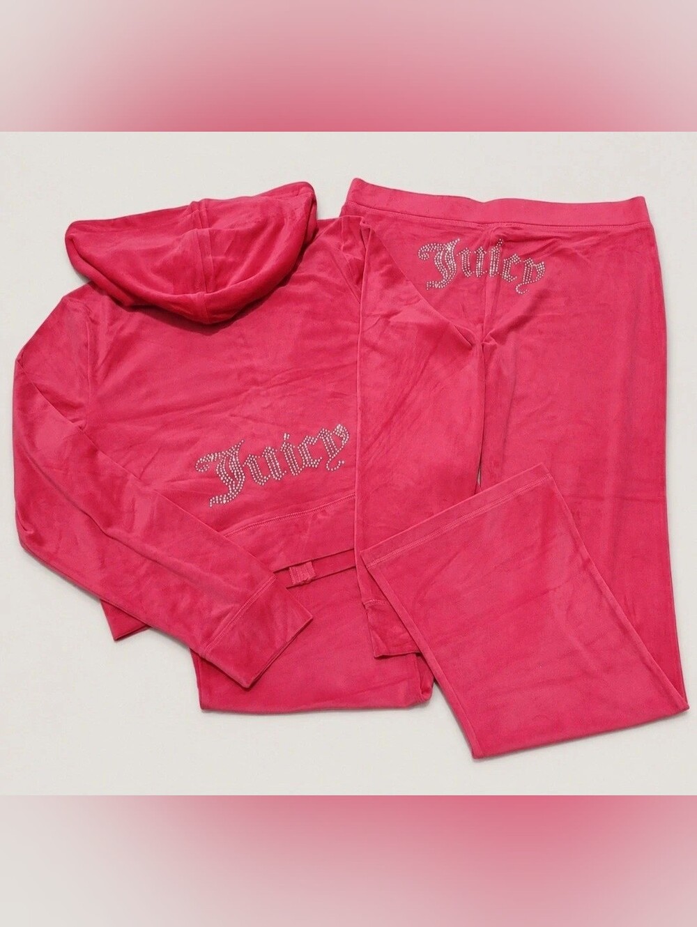 Juicy Couture Vixen Pink Velour Zip Hoodie & Pants Set - XL